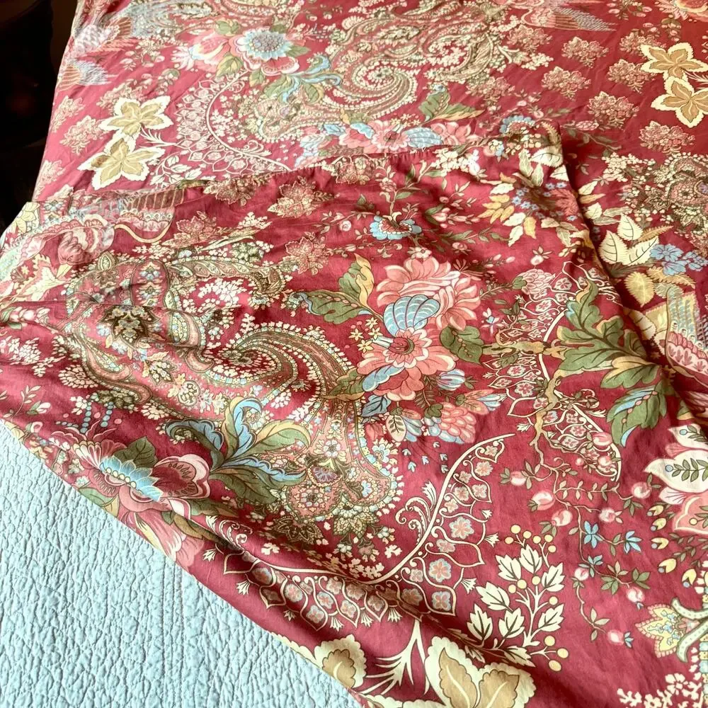 Pottery Barn King Duvet Cover Clara Palampore Red Floral Paisley Bird RETIRED